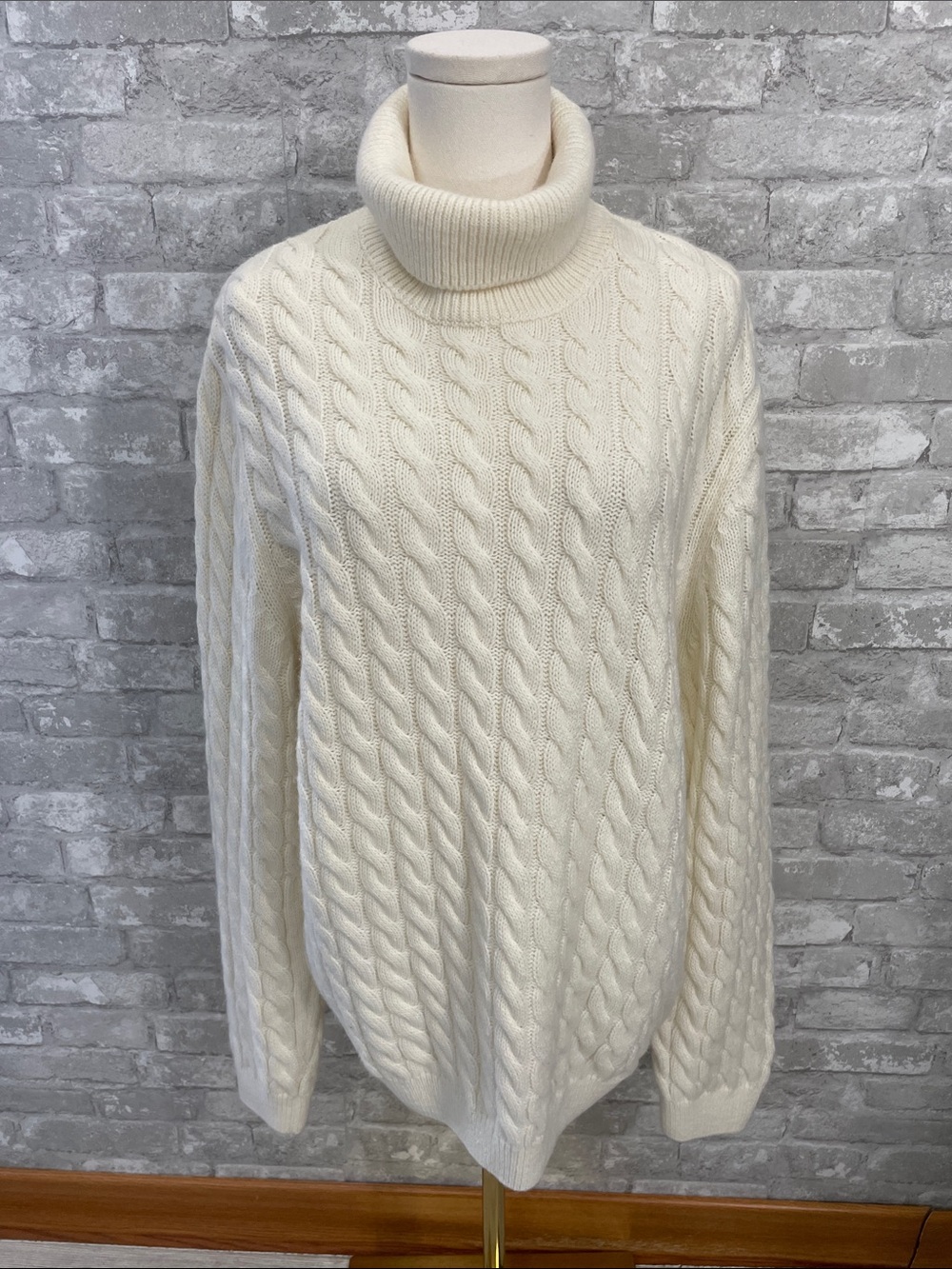 Zara Cream Cable-Knit Turtleneck Sweater - Women's